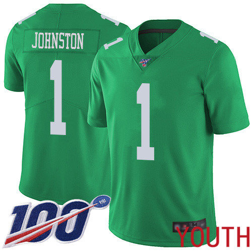 Youth Philadelphia Eagles #1 Cameron Johnston Limited Green Rush Vapor Untouchable NFL Jersey 100th->youth nfl jersey->Youth Jersey
